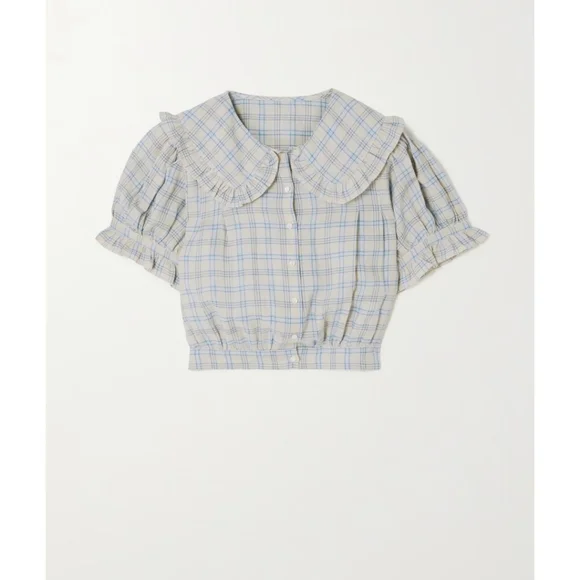 Dôen Sparrow Top In Blue Meadowlark Plaid Ramie Size Small - Picture 2 of 16